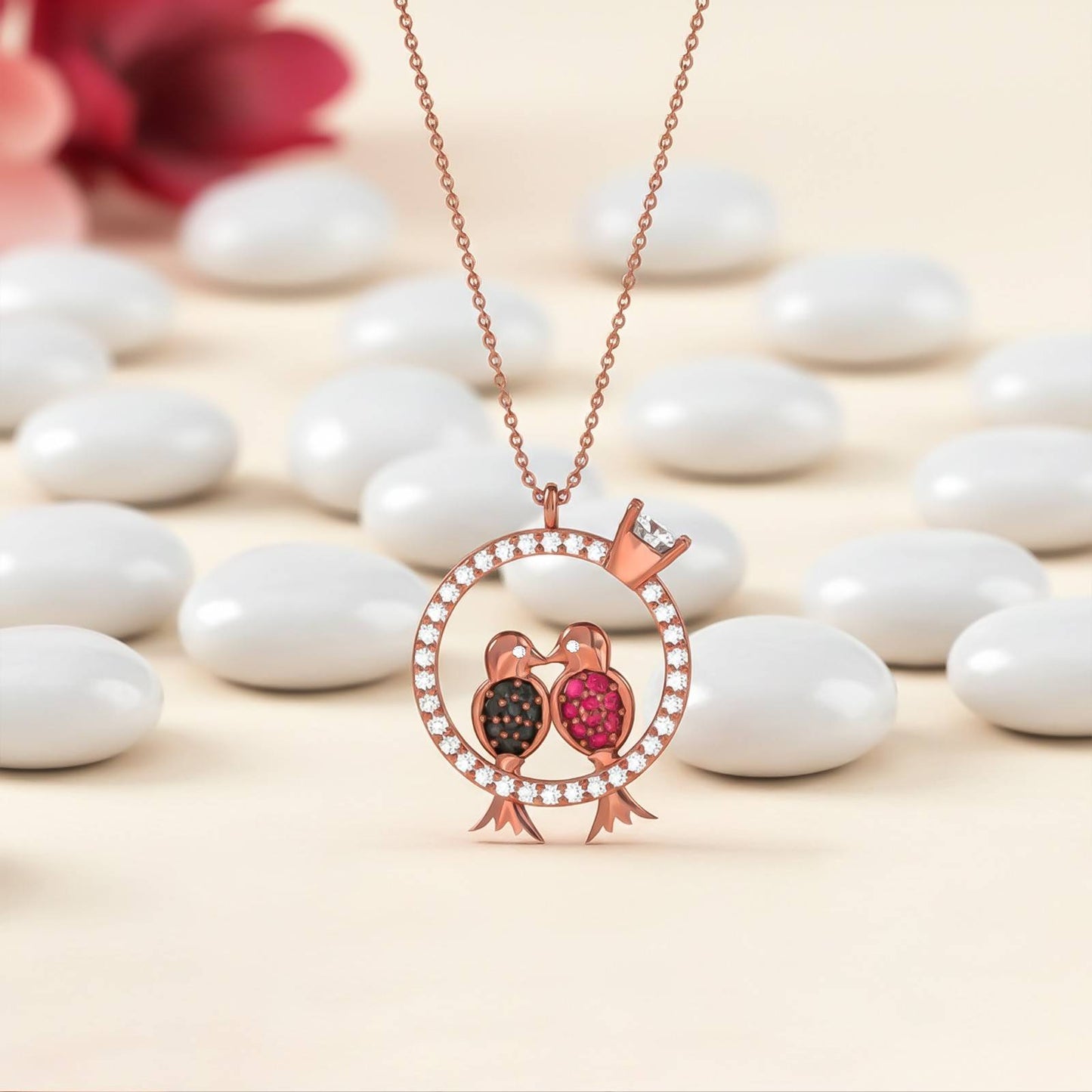 Rose Gold Love Birds Couple Gift Necklace