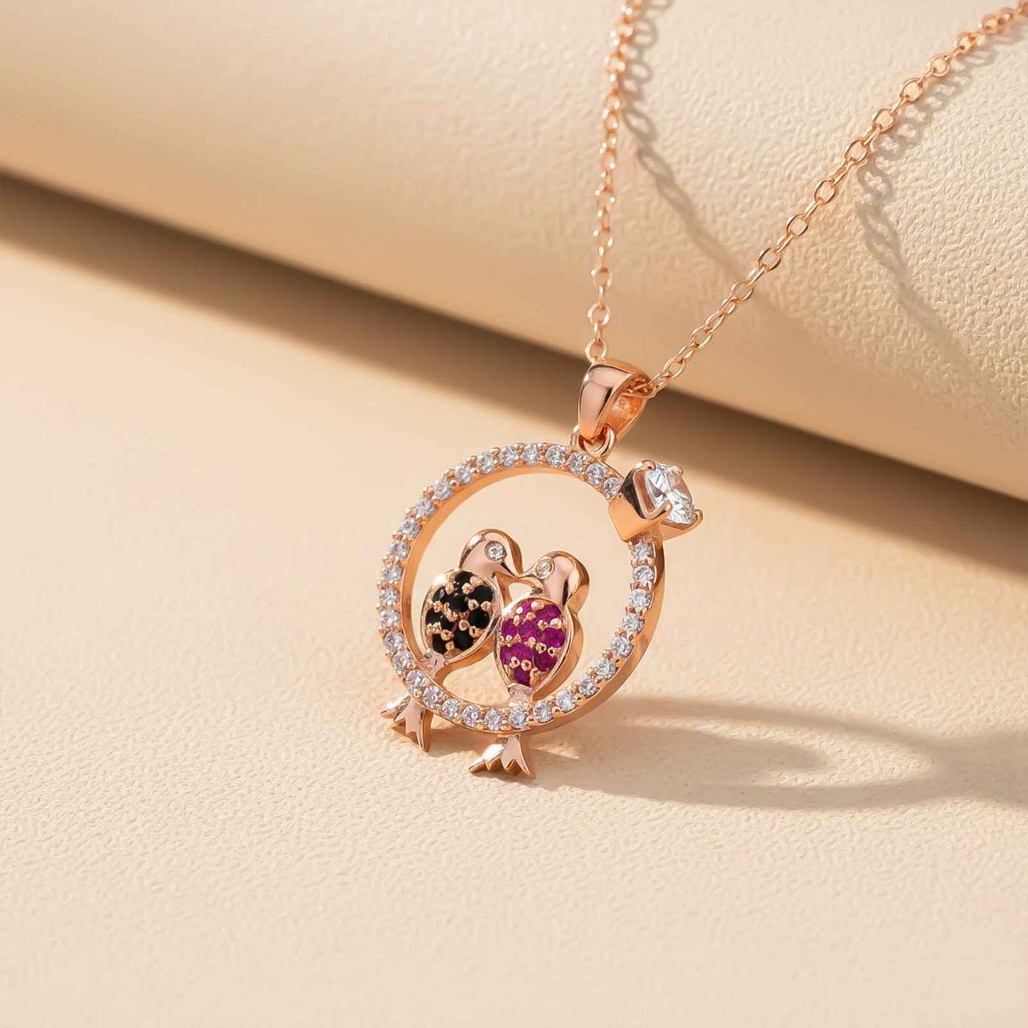 Rose Gold Love Birds Couple Gift Necklace