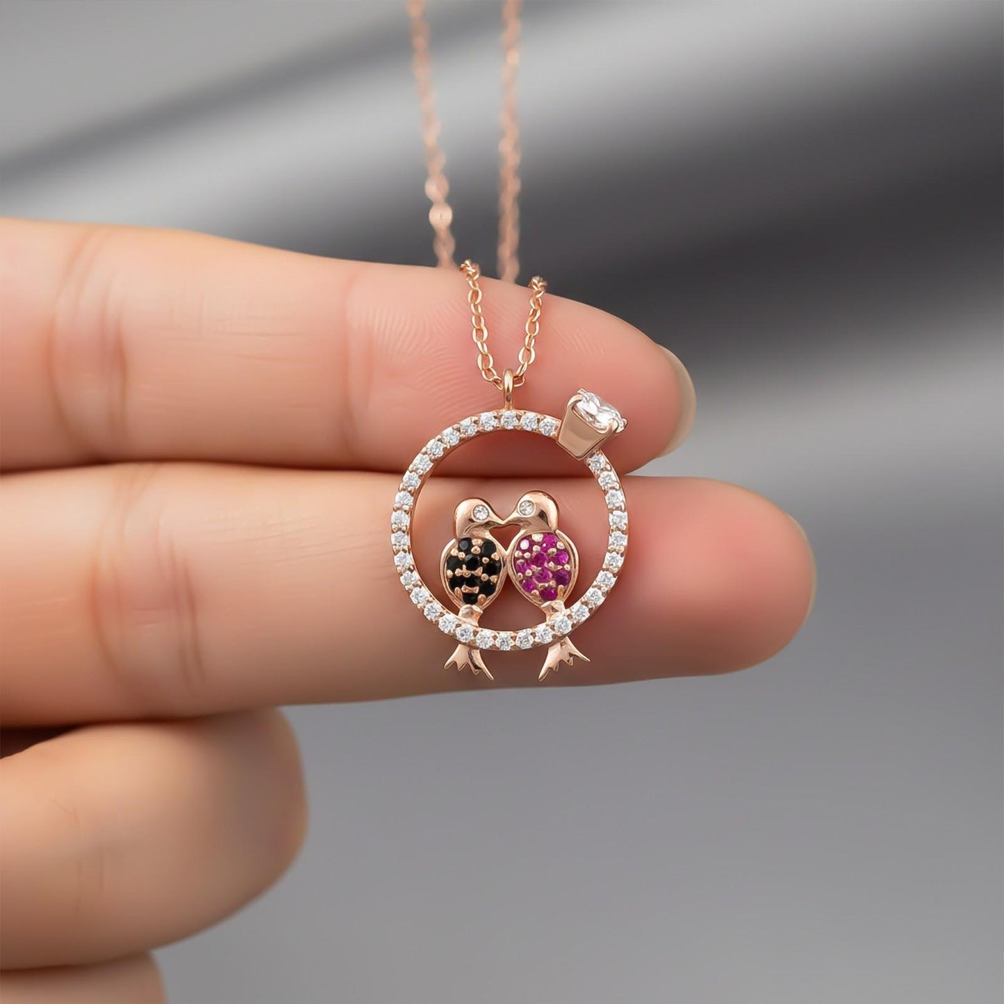 Rose Gold Love Birds Couple Gift Necklace