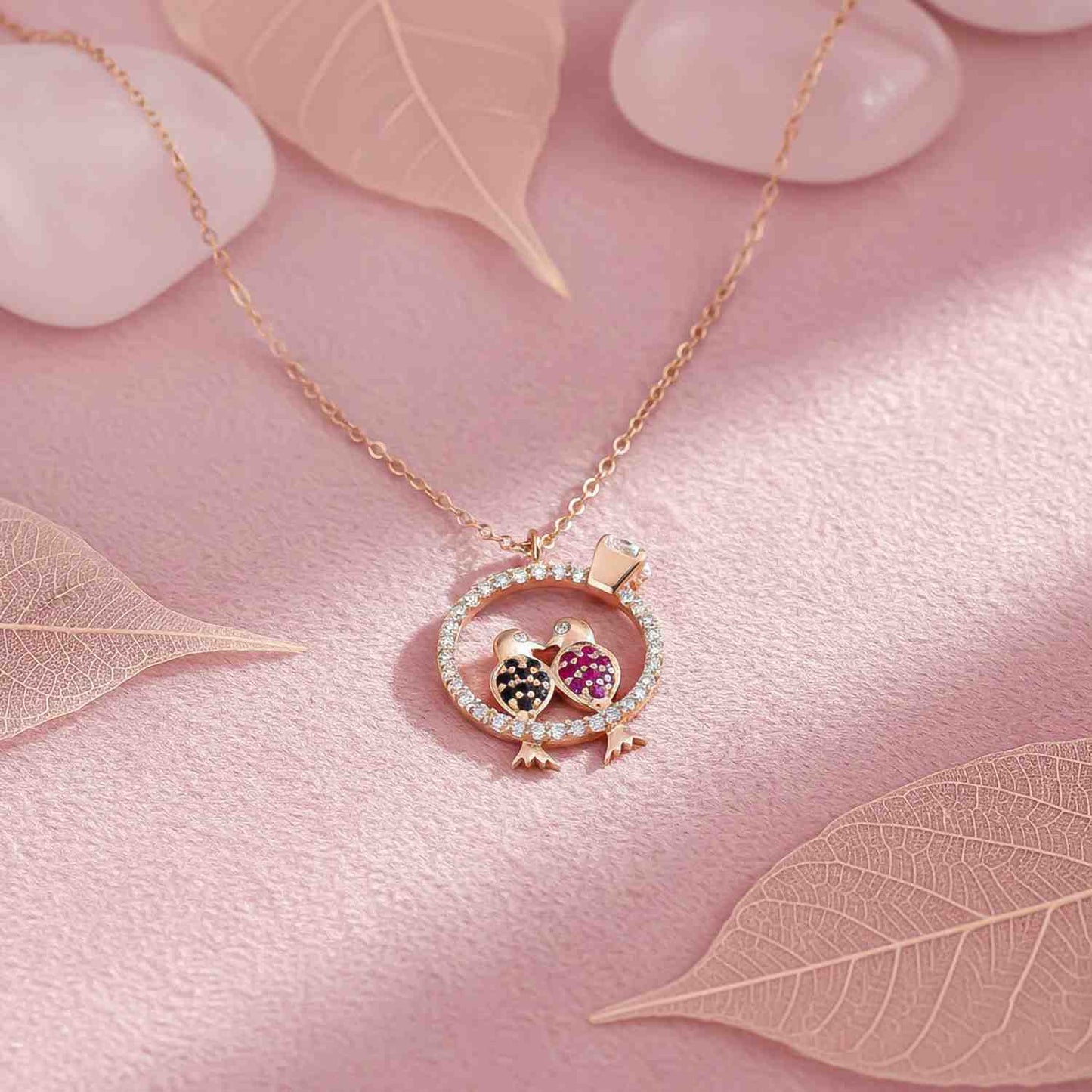 Rose Gold Love Birds Couple Gift Necklace