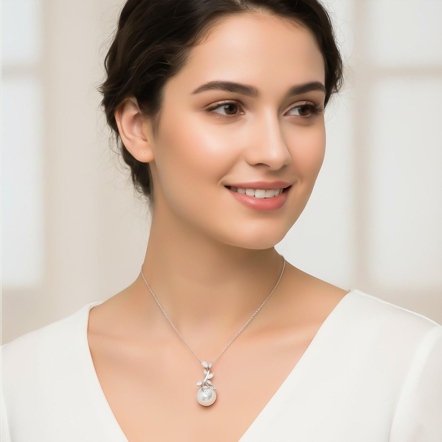 Silver Freshwater Cultured Pearl and Diamond Drop Pendant
