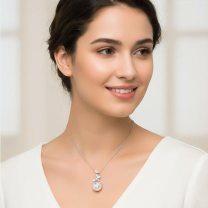 Silver Freshwater Cultured Pearl and Diamond Drop Pendant
