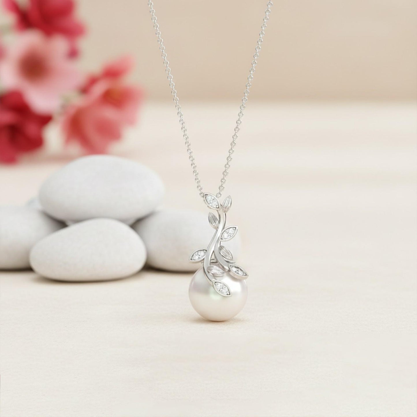Silver Freshwater Cultured Pearl and Diamond Drop Pendant