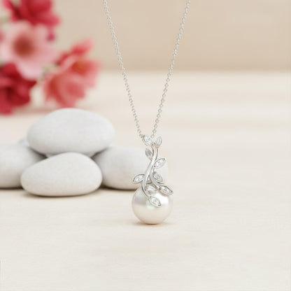 Silver Freshwater Cultured Pearl and Diamond Drop Pendant