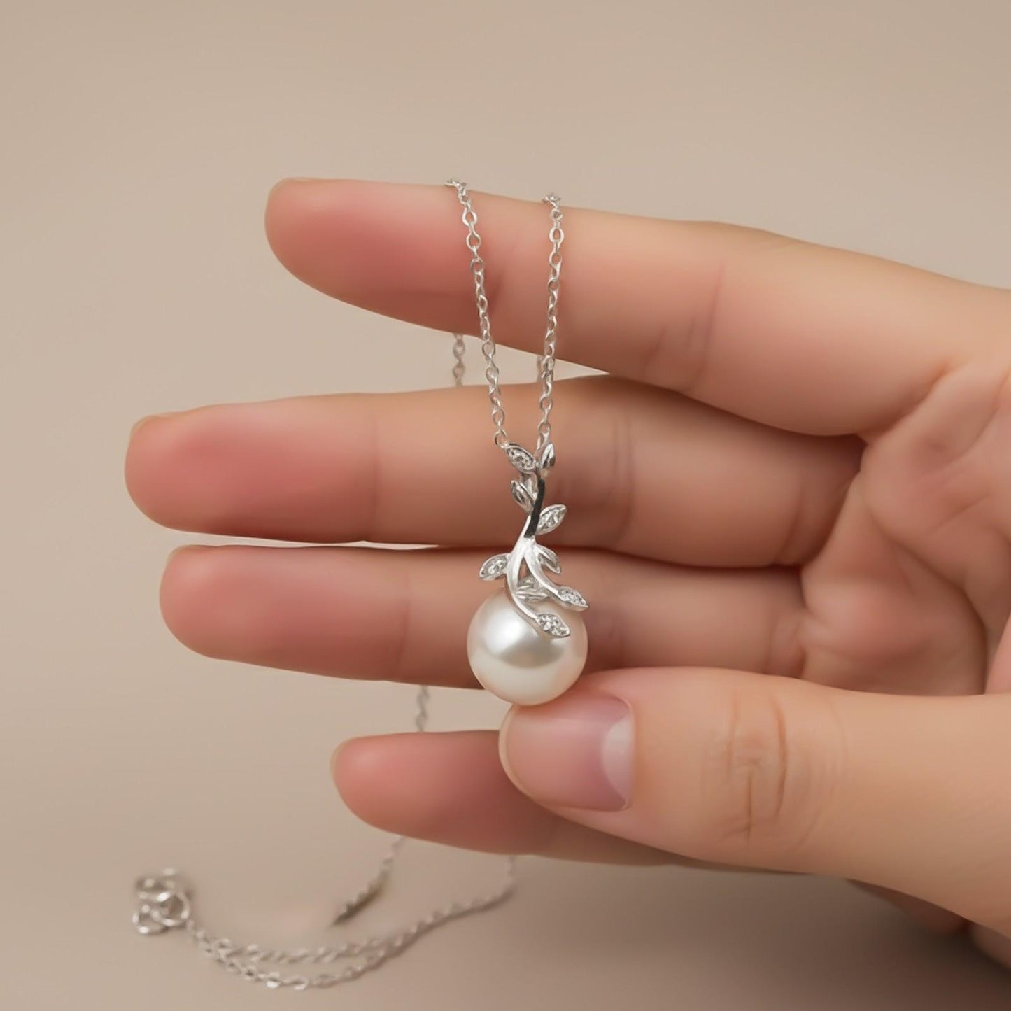 Silver Freshwater Cultured Pearl and Diamond Drop Pendant