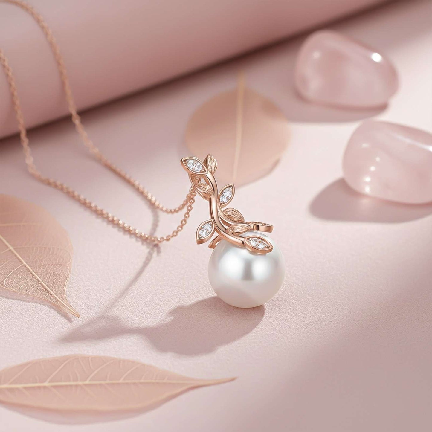 Rose Gold Freshwater Cultured Pearl and Diamond Drop Pendant
