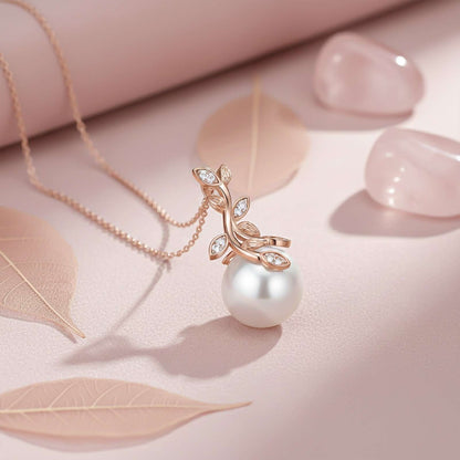 Rose Gold Freshwater Cultured Pearl and Diamond Drop Pendant