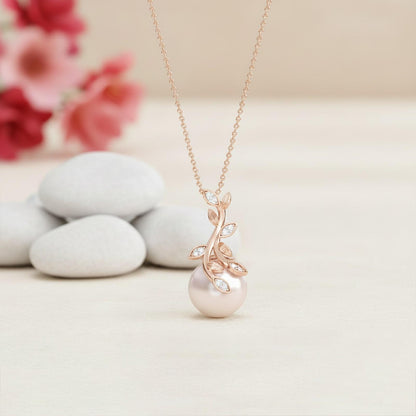 Rose Gold Freshwater Cultured Pearl and Diamond Drop Pendant