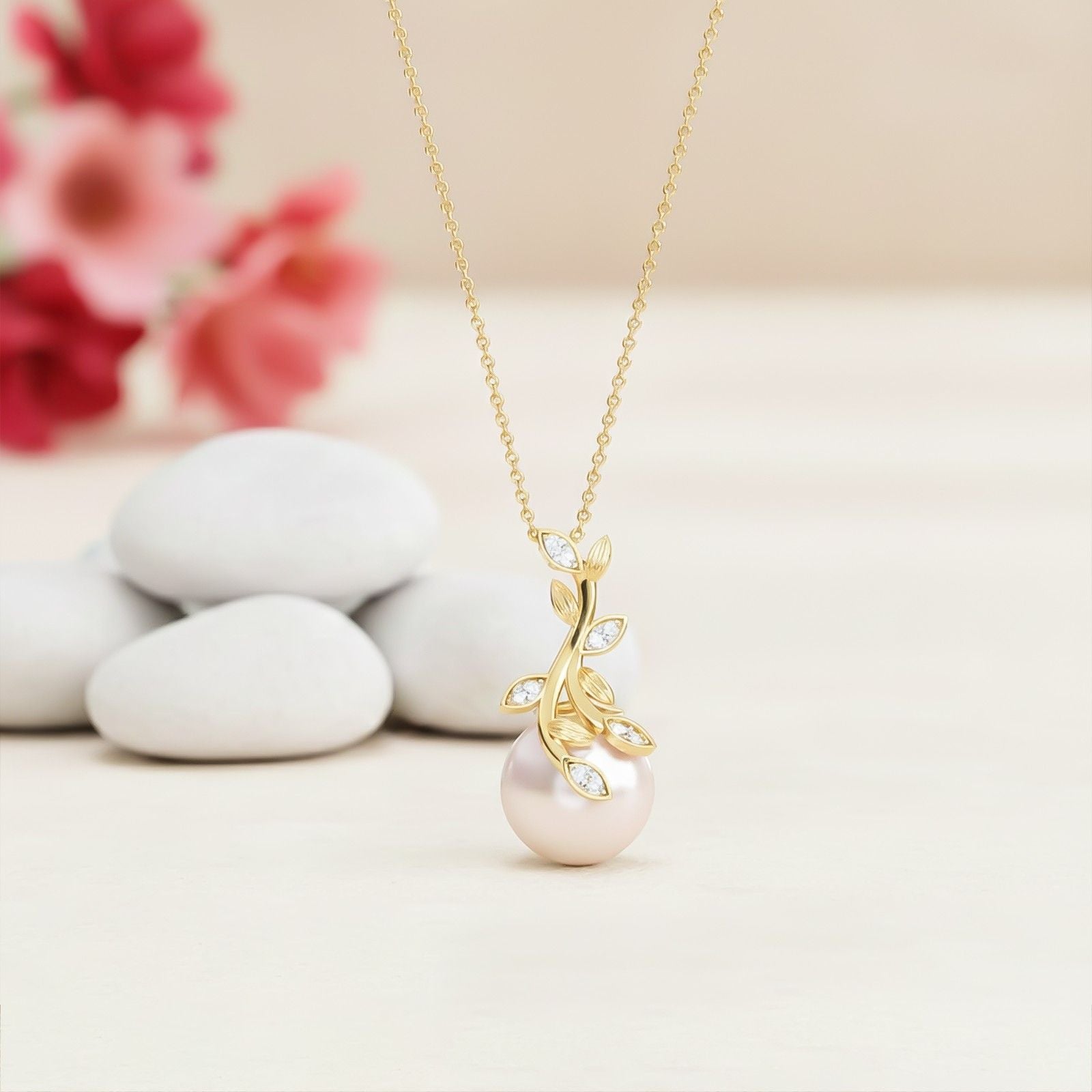 Golden Freshwater Cultured Pearl and Diamond Drop Pendant