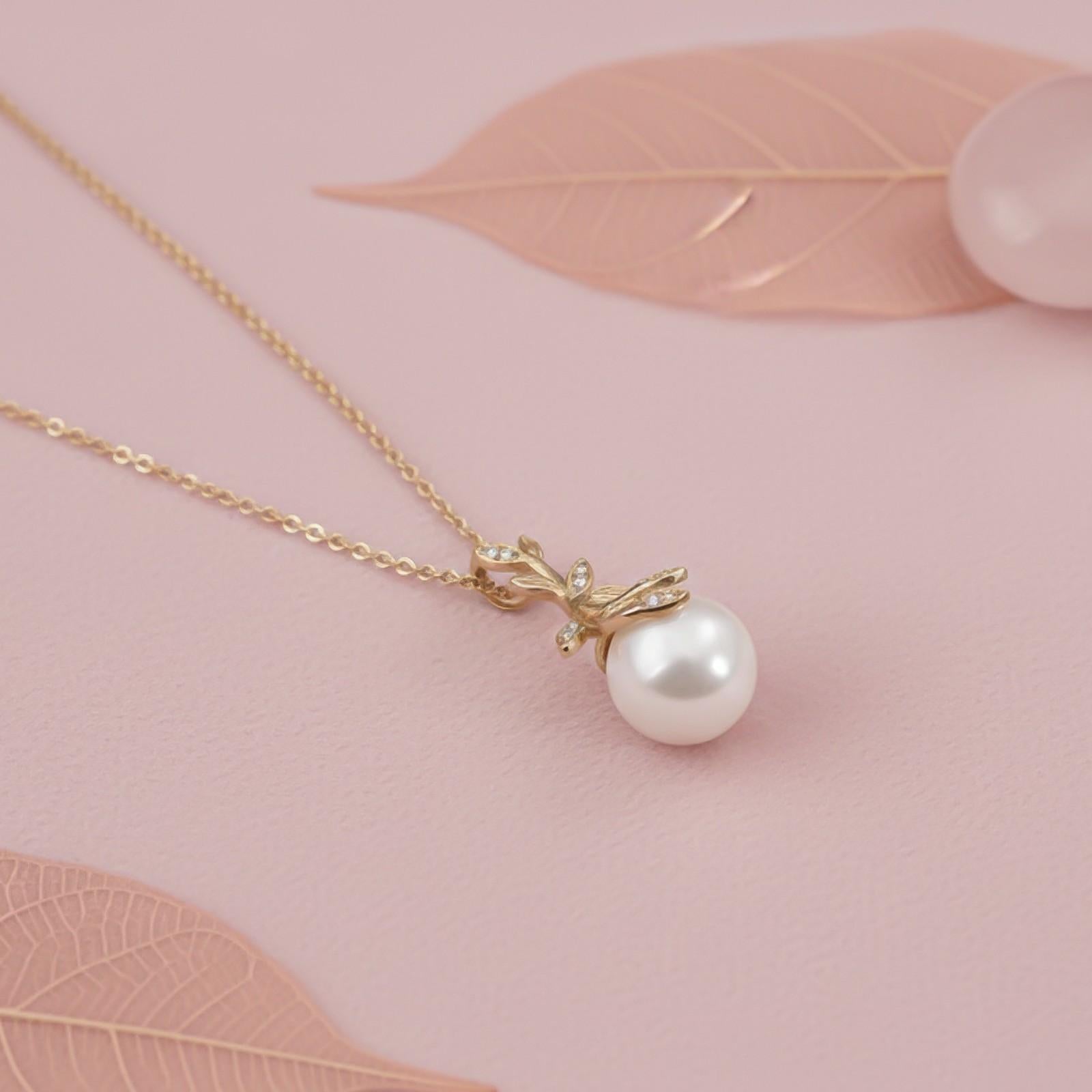 Golden Freshwater Cultured Pearl and Diamond Drop Pendant