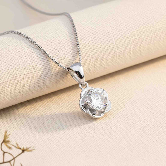Silver Floral Flower Solitaire Pendant