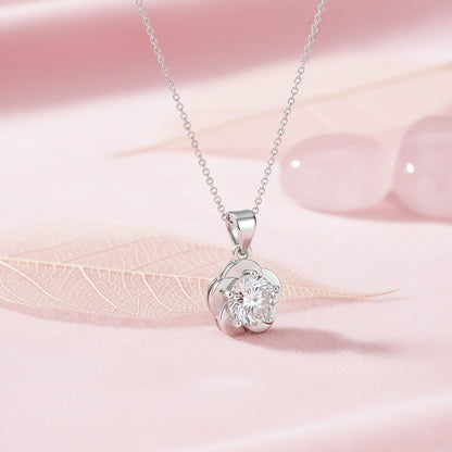 Silver Floral Flower Solitaire Pendant