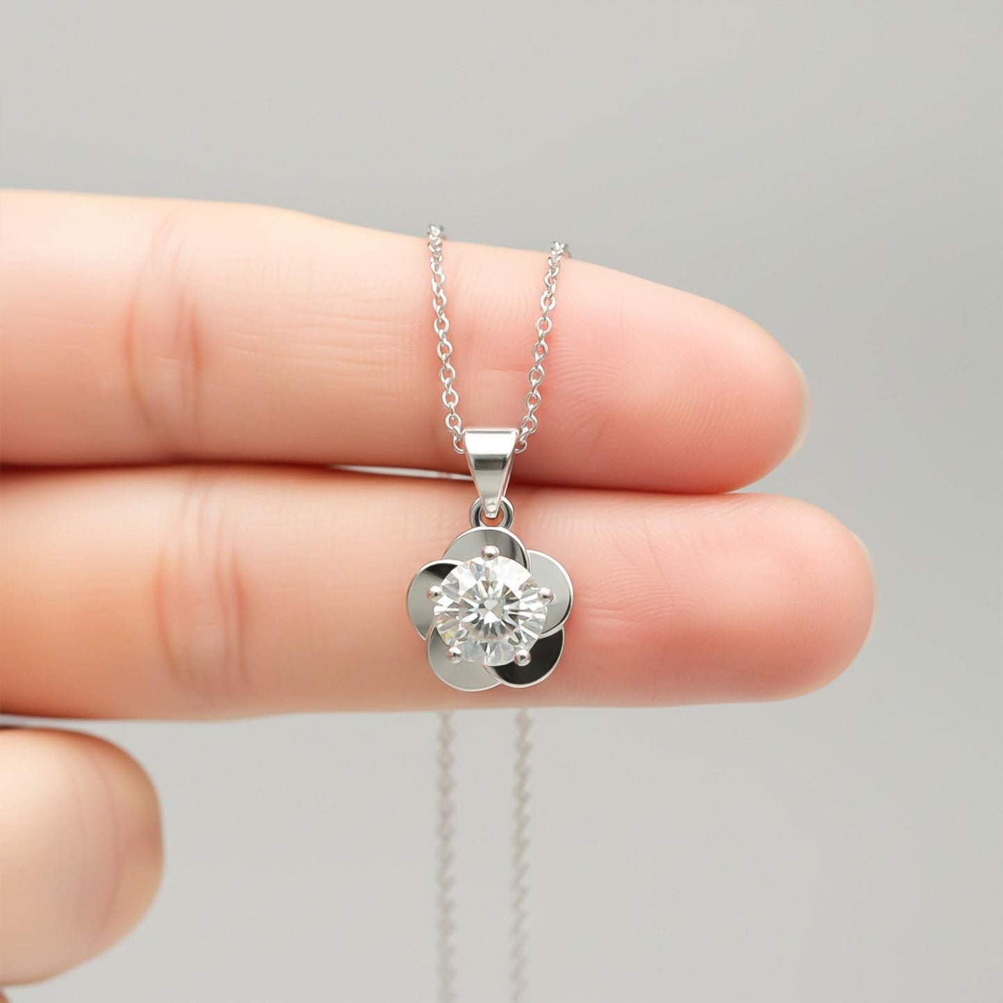 Silver Floral Flower Solitaire Pendant