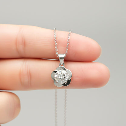 Silver Floral Flower Solitaire Pendant