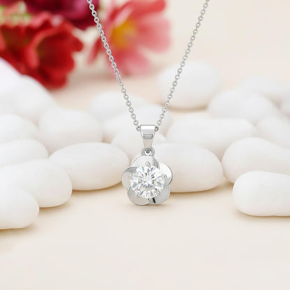 Silver Floral Flower Solitaire Pendant