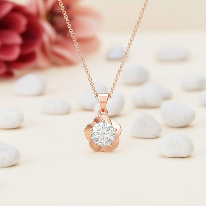 Rose Gold Floral Flower Solitaire Pendant