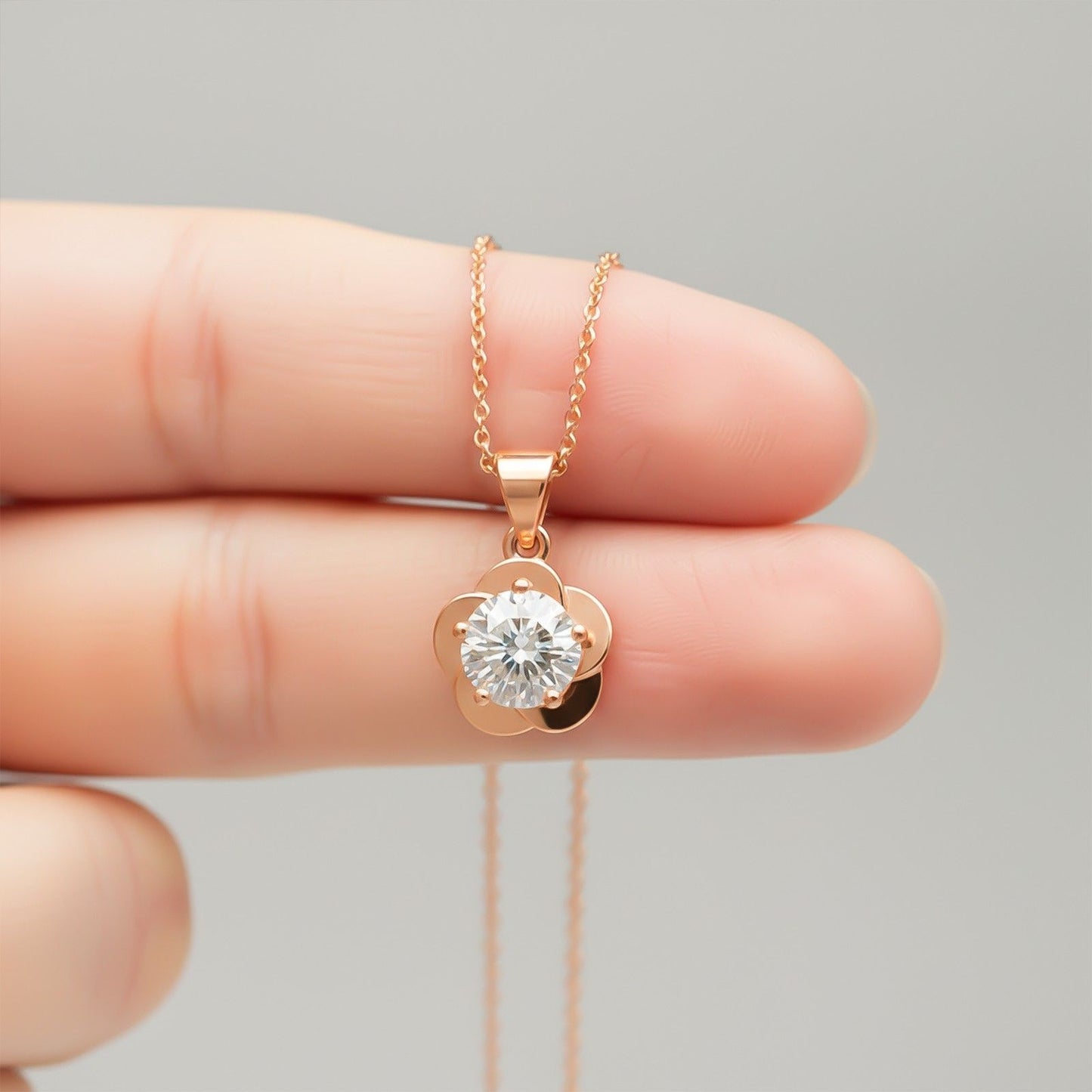 Rose Gold Floral Flower Solitaire Pendant