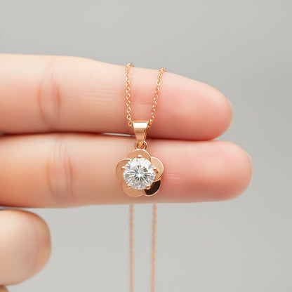 Rose Gold Floral Flower Solitaire Pendant
