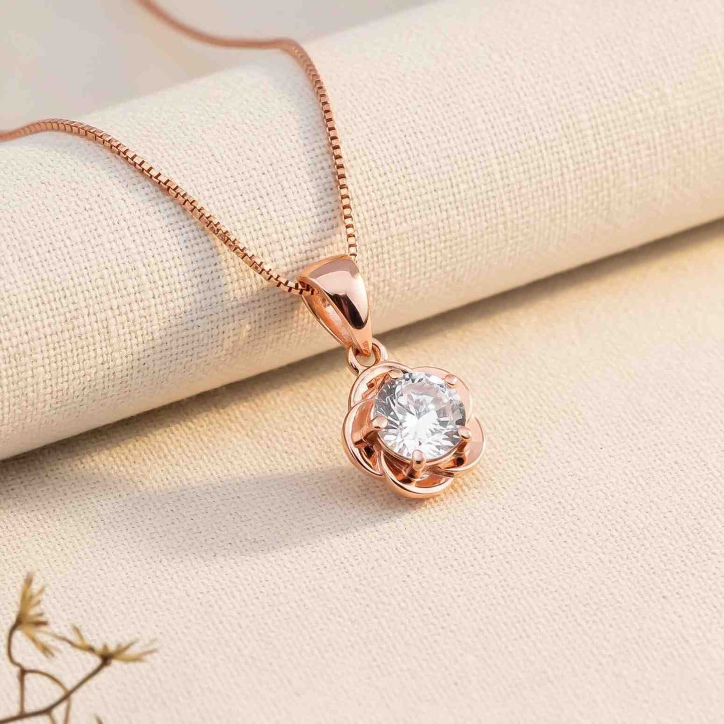 Rose Gold Floral Flower Solitaire Pendant