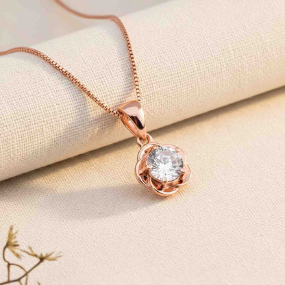 Rose Gold Floral Flower Solitaire Pendant