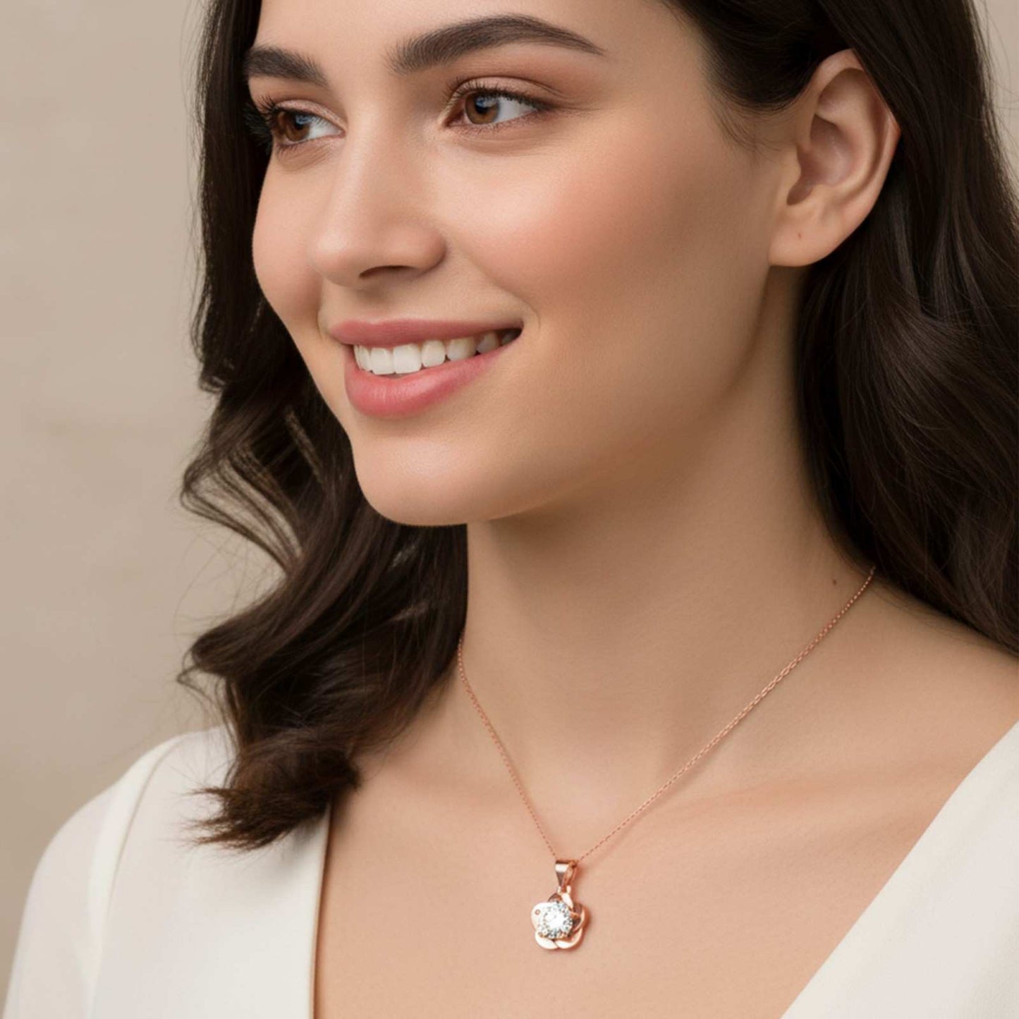 Rose Gold Floral Flower Solitaire Pendant