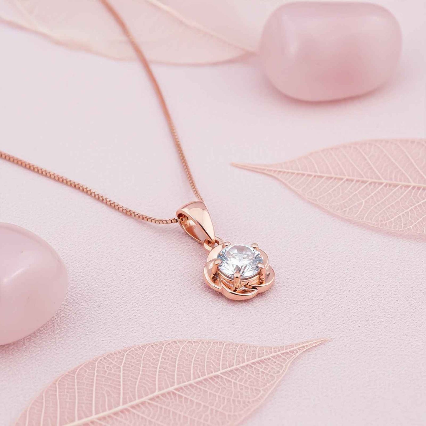 Rose Gold Floral Flower Solitaire Pendant