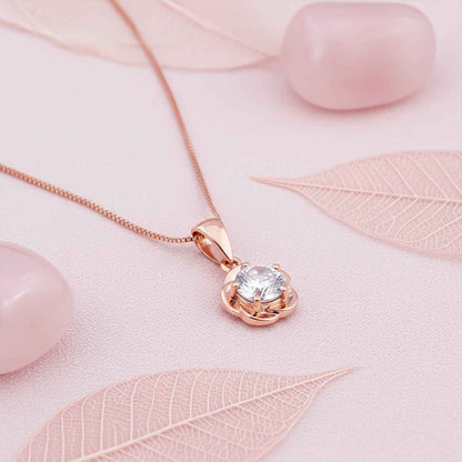 Rose Gold Floral Flower Solitaire Pendant