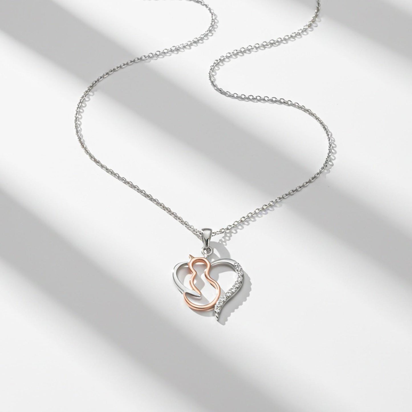 Silver Cat Heart Pendant For Cat Lover's