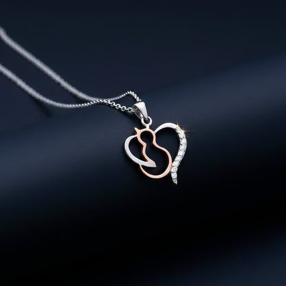 Silver Cat Heart Pendant For Cat Lover's