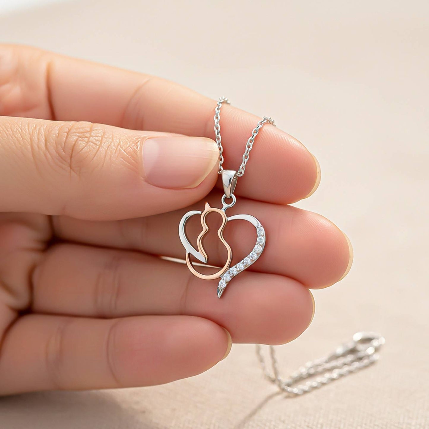 Silver Cat Heart Pendant For Cat Lover's