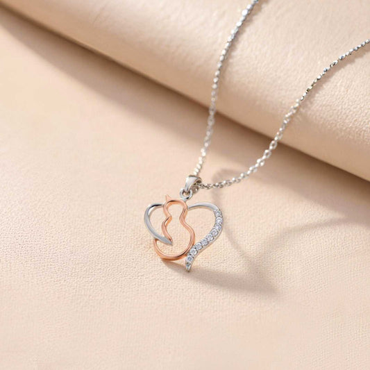 Silver Cat Heart Pendant For Cat Lover's