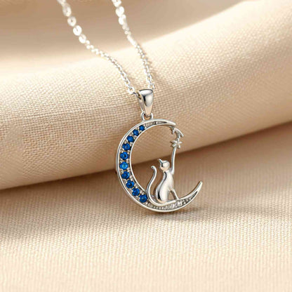 Silver Moon Cat Pendant