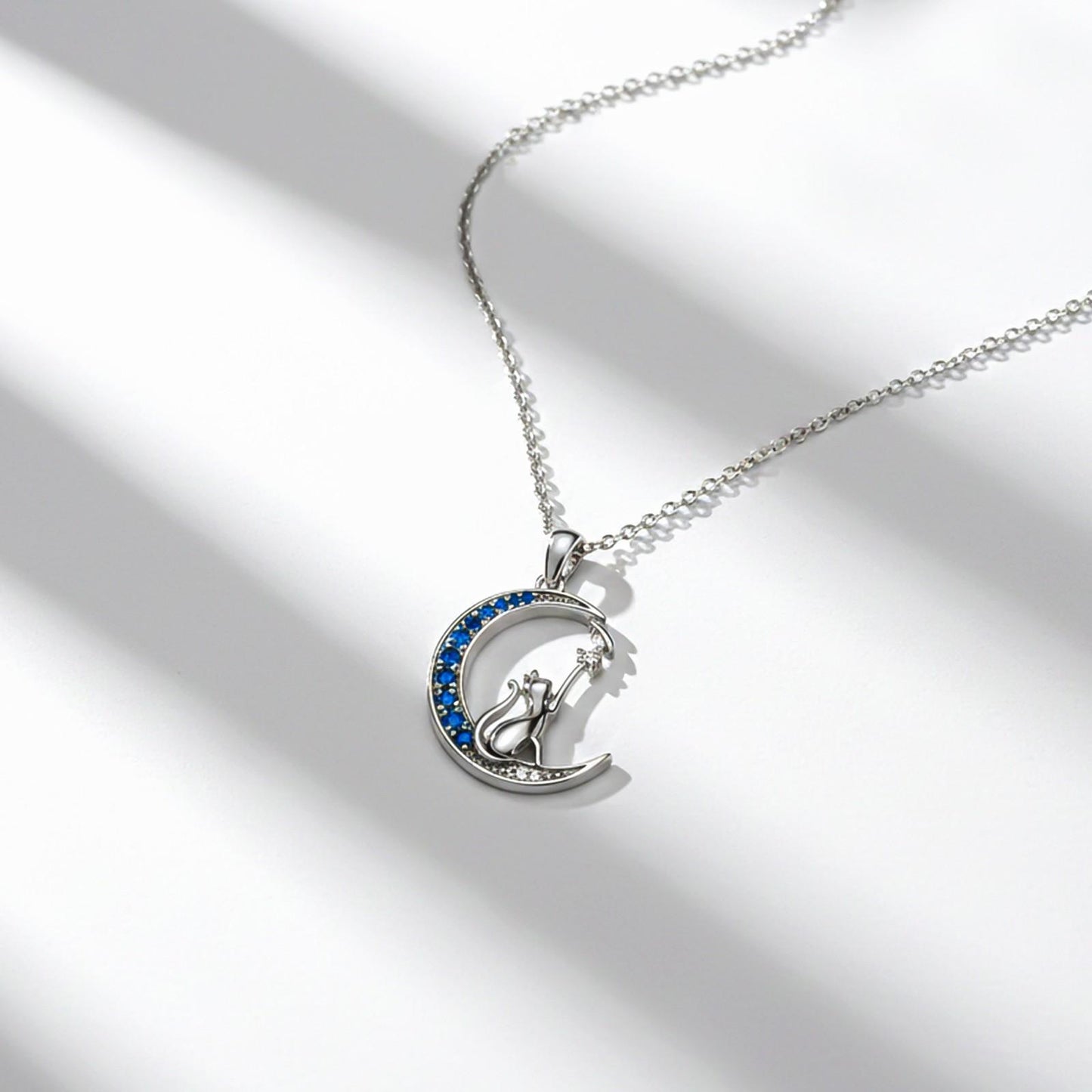 Silver Moon Cat Pendant