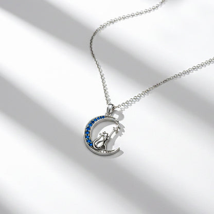 Silver Moon Cat Pendant