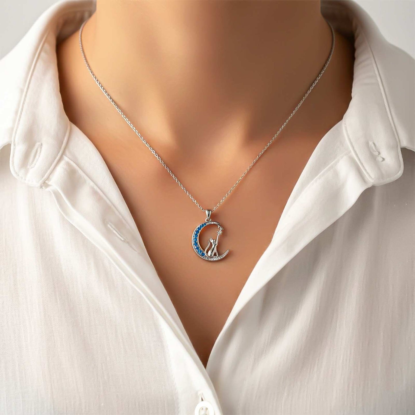 Silver Moon Cat Pendant