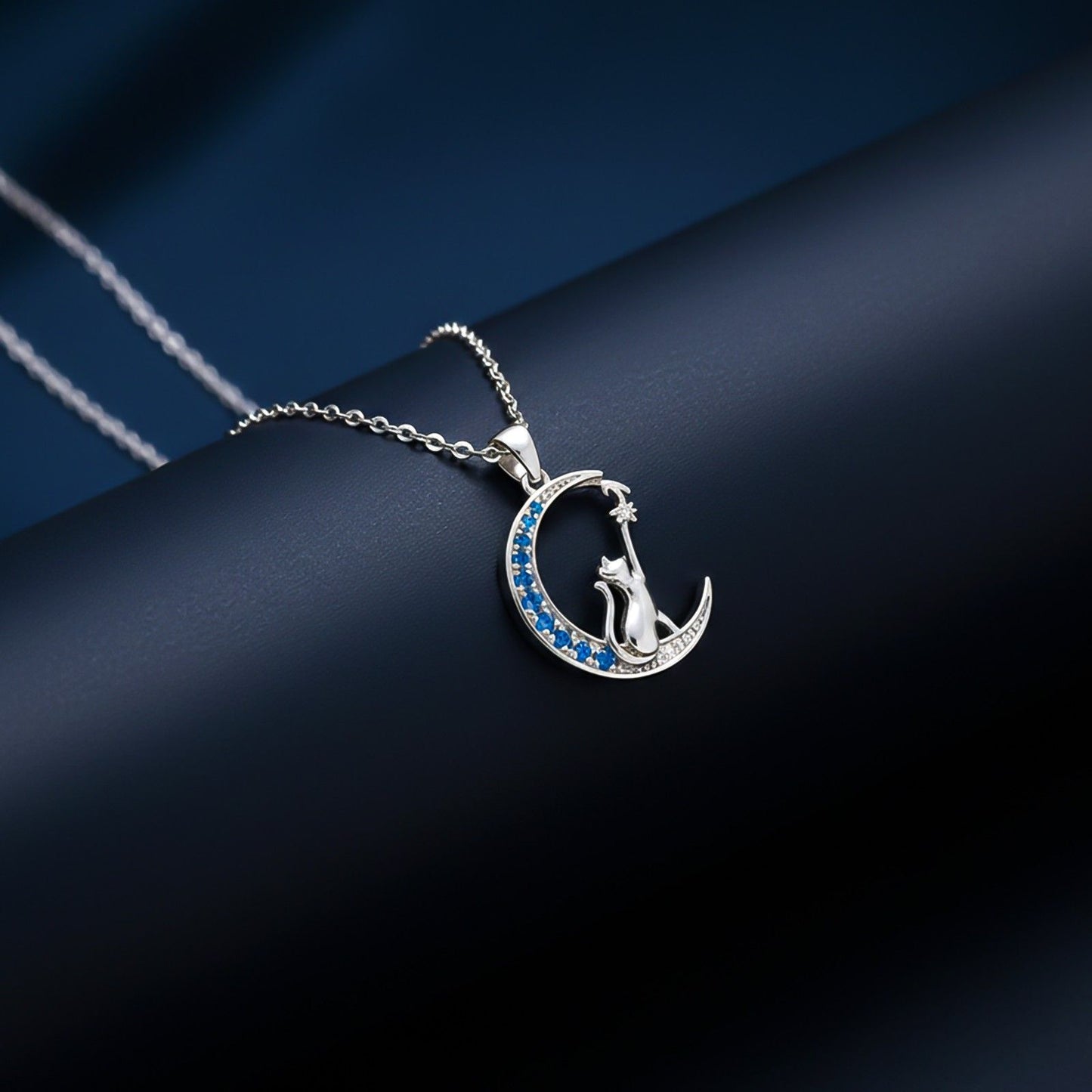 Silver Moon Cat Pendant