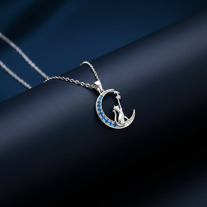 Silver Moon Cat Pendant