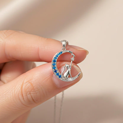 Silver Moon Cat Pendant
