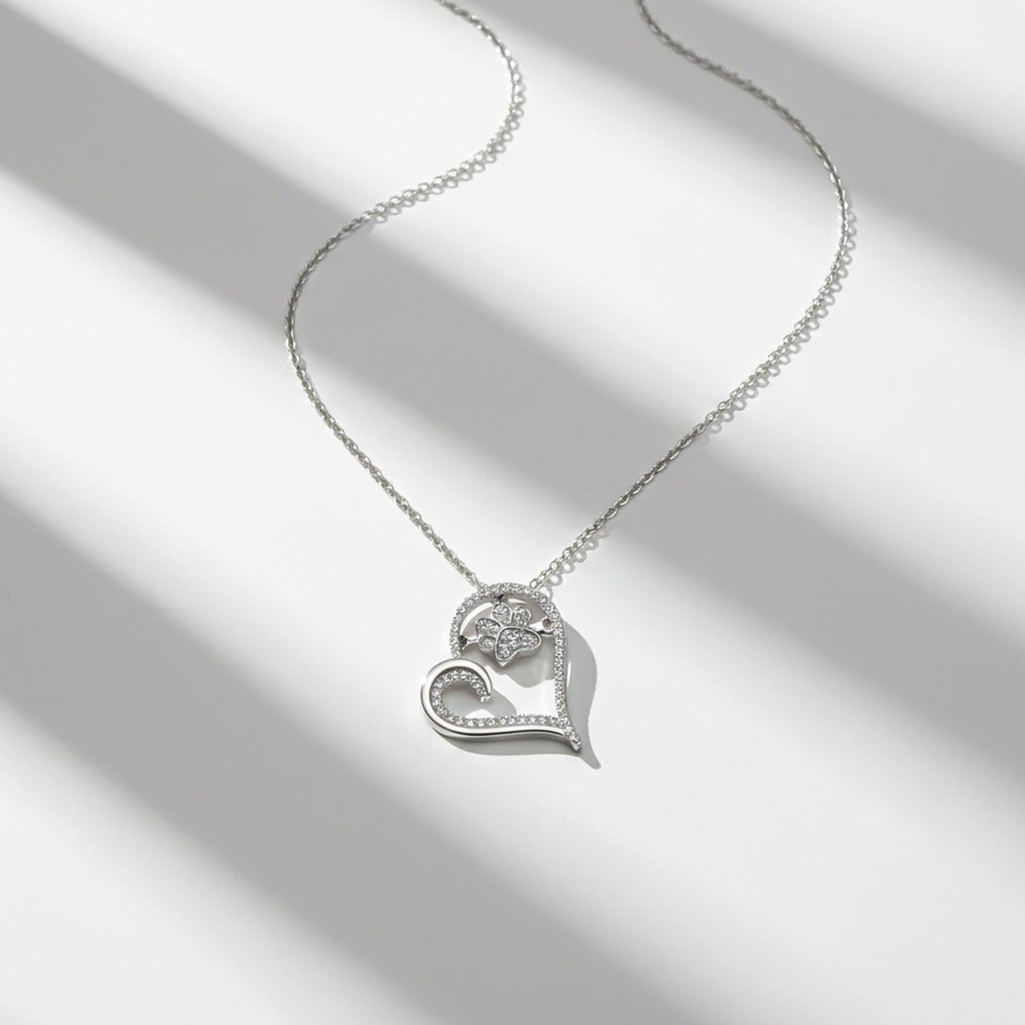 Silver Heart Dog Paw Pendant