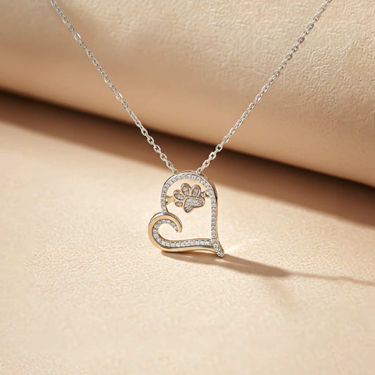 Silver Heart Dog Paw Pendant
