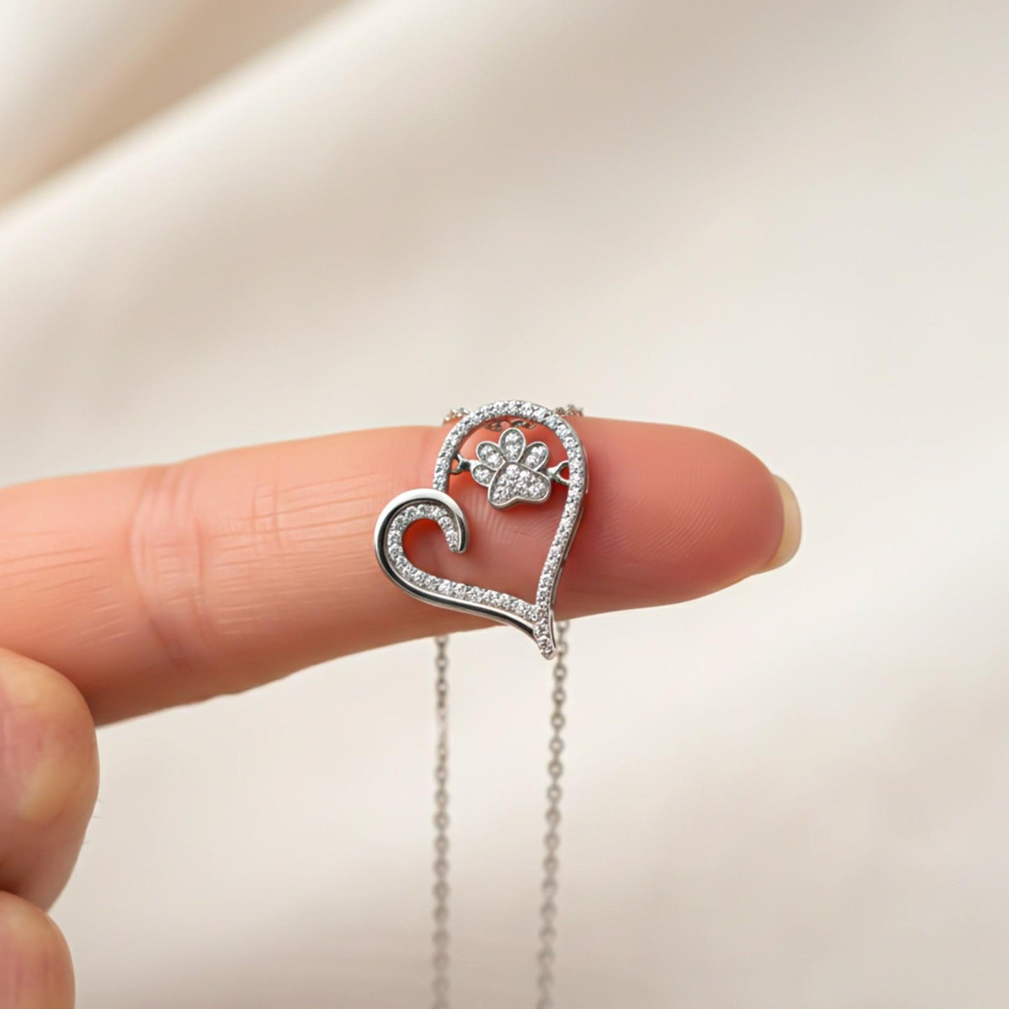 Silver Heart Dog Paw Pendant