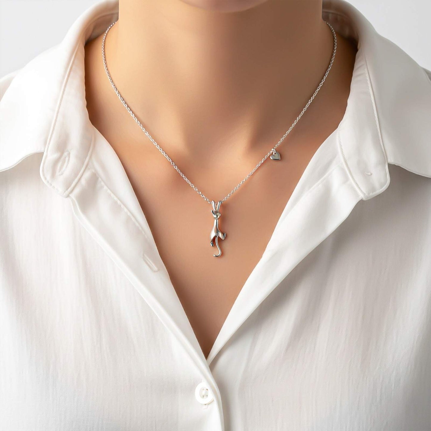 Silver Cute Cat Pendant