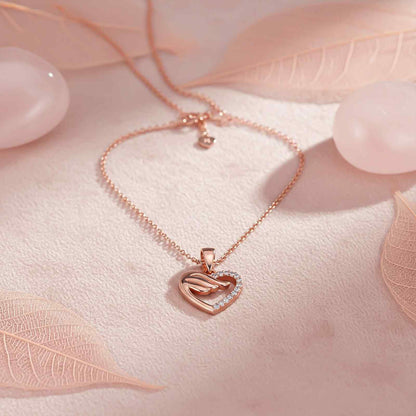 Rose Gold Love heart Wings Pendant