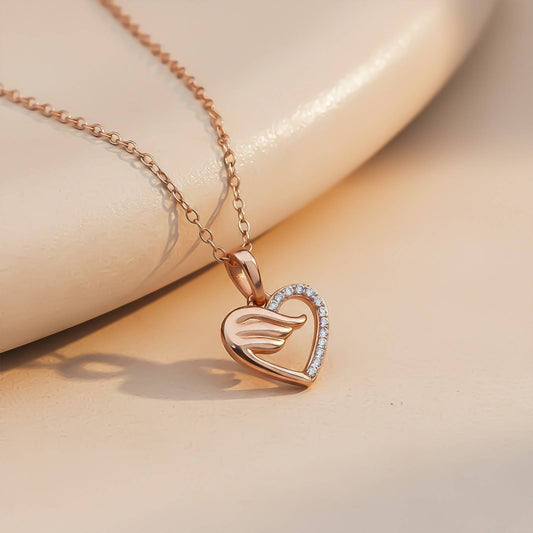 Rose Gold Love heart Wings Pendant