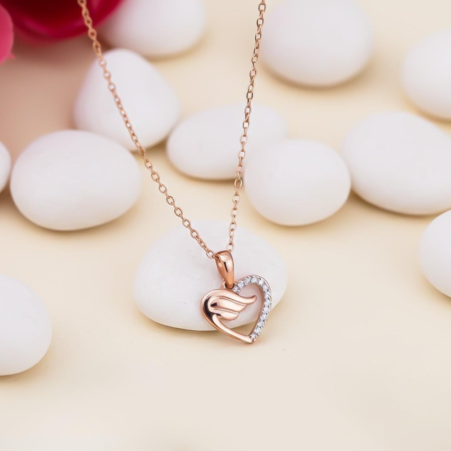 Rose Gold Love heart Wings Pendant