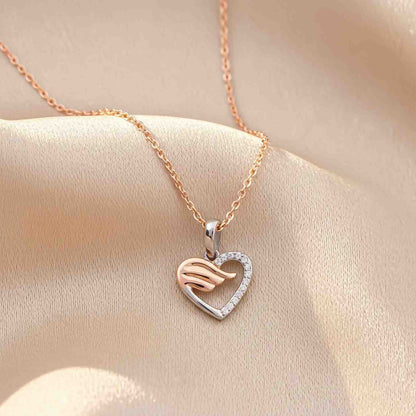 Rose And White Gold Angel wing Heart Pendant with Chain
