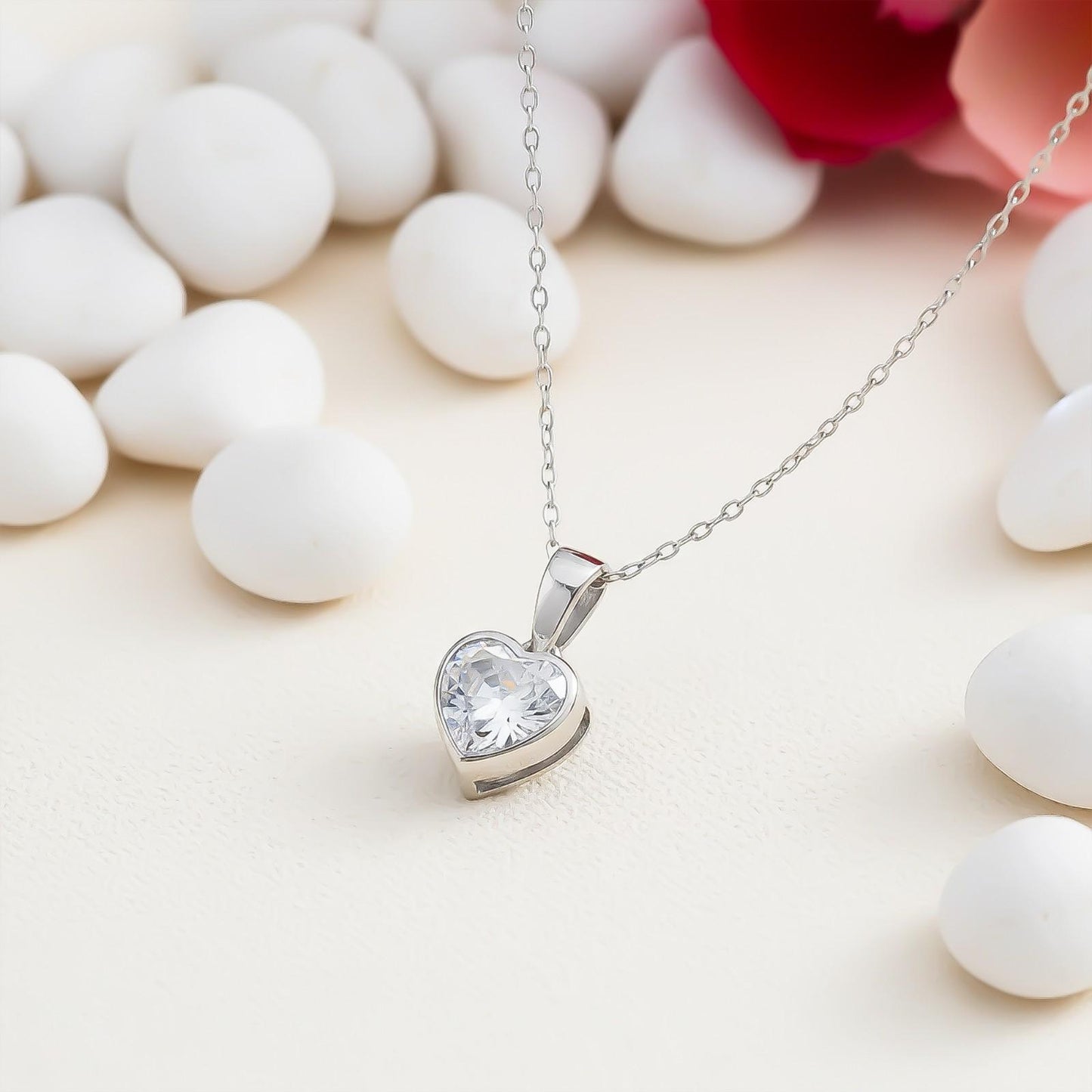 Silver Solitaire Heart Bazel Set Pendant