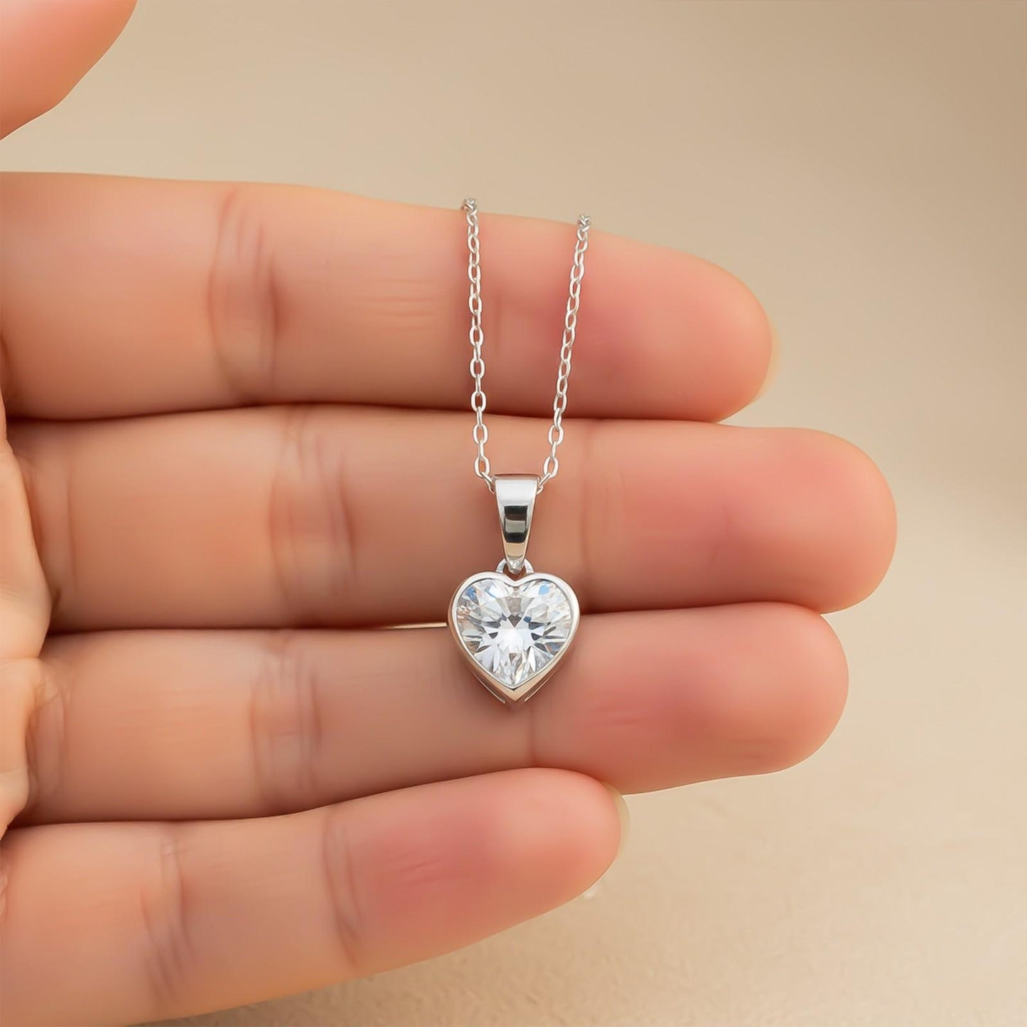 Silver Solitaire Heart Bazel Set Pendant