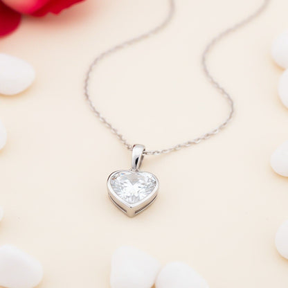 Silver Solitaire Heart Bazel Set Pendant