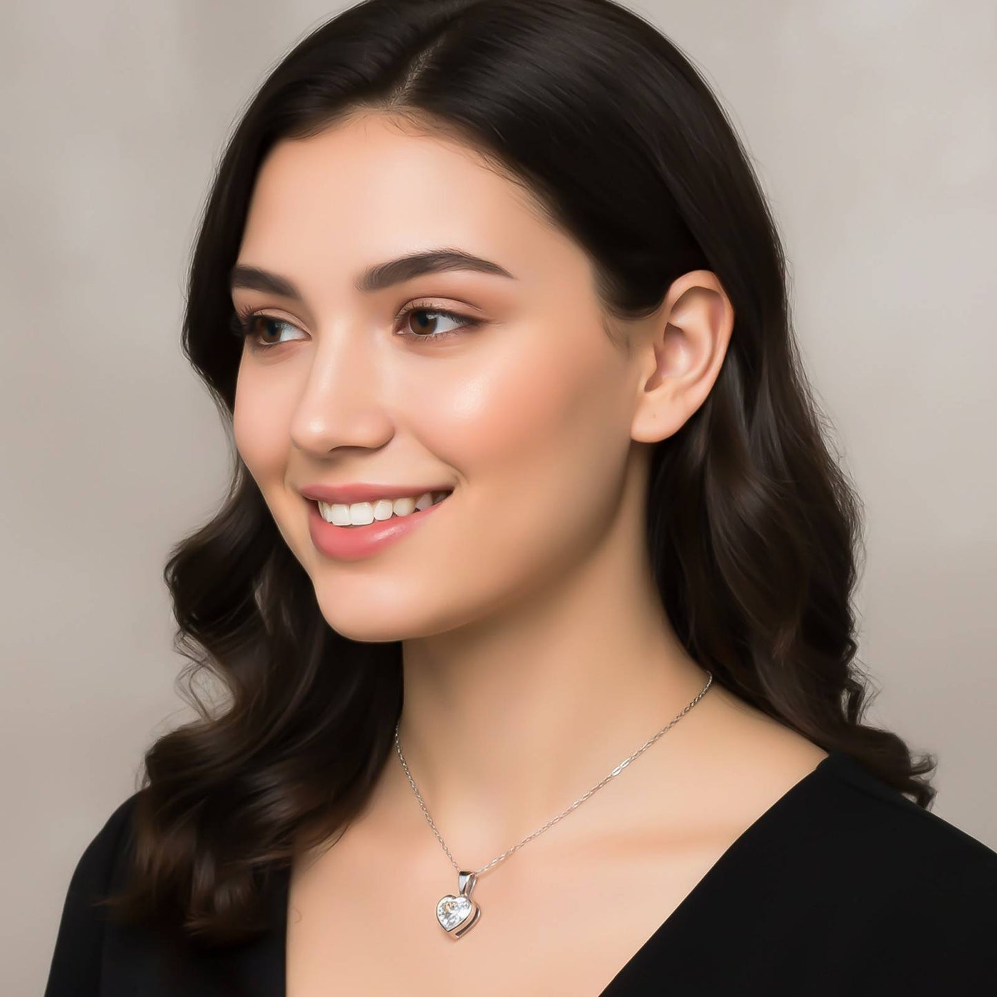 Silver Solitaire Heart Bazel Set Pendant